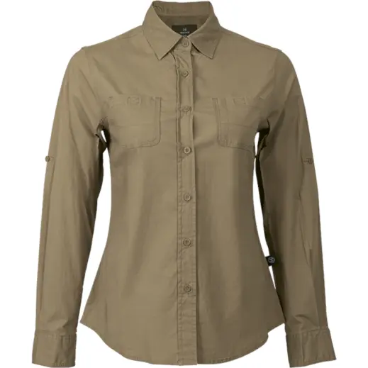 Ladies Heritage Stretch Long Sleeve Shirt Khaki Front